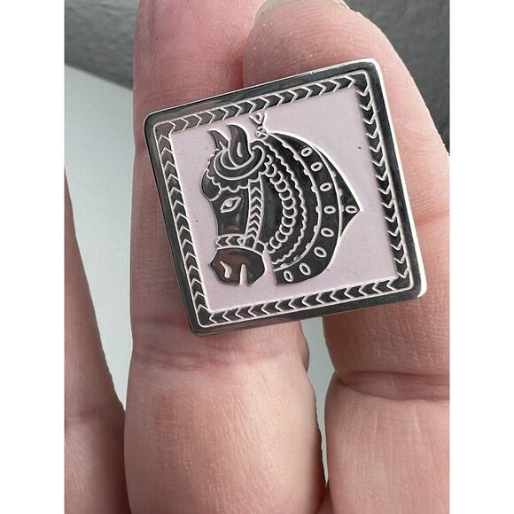 Vintage Swank Trojan Horse Cuff Links Pink Enamel Silver Tone - Picture 4 of 7